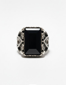AL Minza Primium Black Stone Antique Men’s Ring | Rectangular Onyx Look Stainless Steel, Alloy Onyx Ring