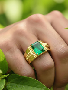 BajariyaFashions 6.25 Ratti Panna Gemstone For Men's Certified Crystal Emerald Gold Plated Ring