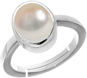 barmunda gems 6.25 Ratti Pearl moti silver plated White metal ring for men and women Silver Pearl Rhodium Plated Ring