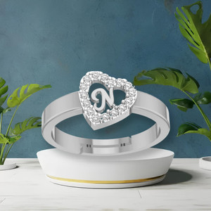 Kanak Jewels Heart Shaped Brass N Alphabet Rings Silver Gold Adjustable  Valentine Latest American Diamond Latest American Diamond Love Heart  Initial