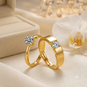 LITHISA couple ring | ring for couple | ring for girls | couple ring with gift box | Alloy Cubic Zirconia Gold Plated Ring Set