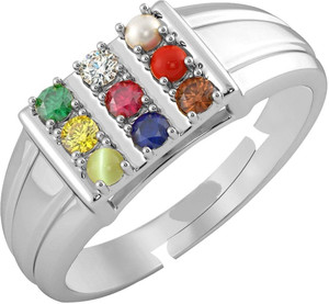 RATAN BAZAAR Navratan Ring Original Precious Navgrah stone's Unheated & Untreated stone Lab Certified and Astrological Purpose for unisex Stone Crystal Silver Plated Ring