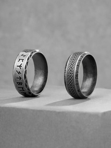 Qiroko Norse Code Collection | Vikings Band Rings Combo Of 2 For Men | Size 10 Stainless Steel Ring Set