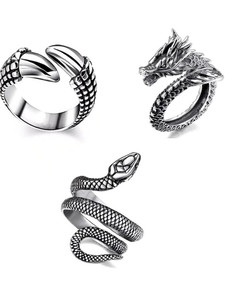 ROOTWAVE combo of 3 ring eagle claw ring snake ring and dragin eye ring Tungsten, Stainless Steel, Zinc Titanium Plated Ring