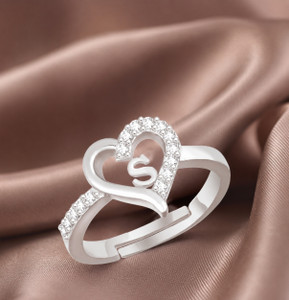 Kanak Jewels Valentine Gift Initial Letter S ring for Girls stylish design Silver plated ring Brass Cubic Zirconia Silver Plated Ring