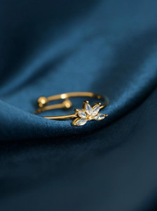 PALMONAS PALMONAS Floral Harmony Ring for Womens Waterproof & Anti-Tarnish Stainless Steel Cubic Zirconia Gold Plated Ring