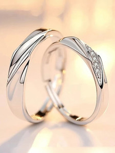Devora Adjustable couple ring set for lovers valentine gift set Stainless Steel Zircon Sterling Silver Plated Ring Set