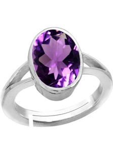 GALAXY ASTRO 7.25 Carat Natural Amethyst Gemstone Adjustable Ring Stone Origional and Certified Katela Precious Stone Free Size Anguthi Unheated and Untreated Gems for Astrological Purpose Metal Amethyst Silver Plated Ring