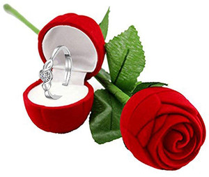 YELLOW CHIMES Valentine Special Crystal Adjustable Proposal Ring with Velvet Red Rose Ring Box Alloy Crystal Platinum Plated Ring