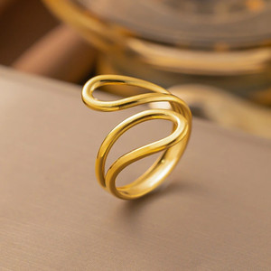 MYKI Anti-Tarnish Stainless Steel Gold Plated Double Loop Adjustable Ring for Women Stainless Steel Gold Plated Ring