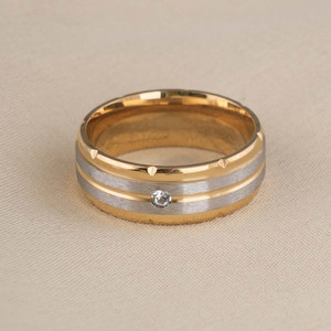 PALMONAS PALMONAS Splendid Gold Silver Band Ring for Mens (Size- 8) Stainless Steel Gold Plated Ring