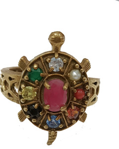 R G MART Ashtadhatu Kachua Tortoise Navratan Adjustable Gold Plated Ring Brass Ring