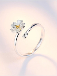 MYKI Cute Flower Ring For Women & Girls Stainless Steel Silver Plated Ring