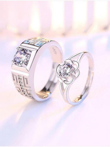 Rgulus Couple Silver Rings For Women & Men Alloy Rhodium Plated Ring Set