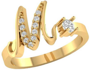 KRYSTALZ Women gold plated Name aplhabet ring Latter M ring brass plated cubic zircon Brass Zircon Gold Plated Ring