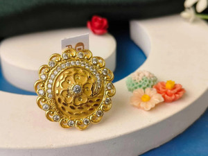 P N JEWELS Brass Cubic Zirconia, Ruby Gold Plated Ring