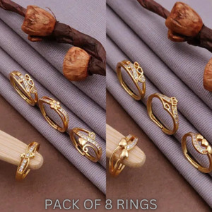 Flaring Diamond ring fingur ring pack of 8 Alloy Crystal Gold Plated Ring Set