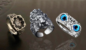 omaya jewels स्टेनलेस स्टील सिल्वर प्लेटेड रिंग सेट