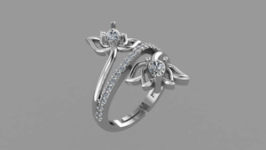 Shajara Enterprise Elegant Lotus-Inspired Silver with Sparkling Teardrop Stones Metal Rhodium Plated Ring