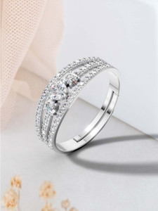Miss Highness 925 Silver Triple Band Ring for Women & Girls, Adjustable Size – Gift for Her Sterling Silver Cubic Zirconia Sterling Silver Plated Ring