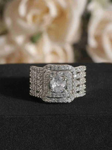 Kaima Adjustable American Diamond Ring for Women AD Hand Ring Silver ring Alloy Cubic Zirconia Ring