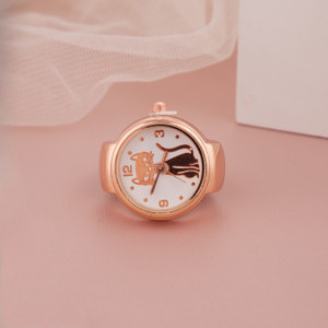 GC PREMIUM JEWELLERY Trendy Stylish RoseGold Adjustable Analog Watch Type Finger Ring Girls & Women Brass Gold Plated Ring