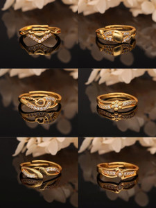 brado jewellery Combo of 6 Ad (American diamond) Adjustable Rings For Women and Girls Brass Diamond Gold, Platinum Plated Ring