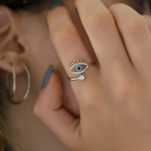 Vipunj Vedansh Enterprises Stylish Silver Plated Evil Eye Ring Alloy Cubic Zirconia Sterling Silver Plated Ring