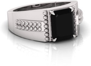 ABC 4.25 Ratti Orignal Black Hakik Squre Silver Ring With Lab Certified Brass Agate Silver Plated Ring