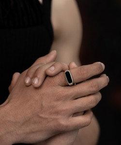 PUSHVI Vedansh Enterprises Stylish Gold, Silver&Titanium Plated Rings Alloy Onyx Sterling Silver Plated Ring