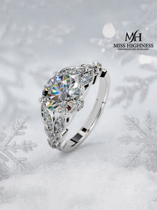 Miss Highness 925 Silver Adjustable Floral Design Solitaire Zircon Diamond Ring For Women Sterling Silver Cubic Zirconia Rhodium Plated Ring