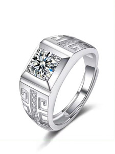 Heer Collection Exclusive Sterling Silver American Diamond Solitaire Adjustable Ring For Men Boy Stainless Steel Titanium Plated Ring