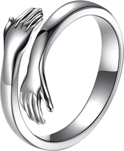 Salty Women & Girls Adjustable Anti-Tarnish Love Forever Hand Hug Promise Stainless Steel Ring
