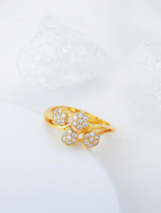 GIVA Sterling Silver Golden Floral Fantasy Ring For Womens and Girls Sterling Silver Zircon Gold Plated Ring