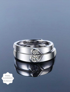 Ruhi Adjustable Couple Ring For Girls & Boys Stainless Steel Silver Plated Ring Set