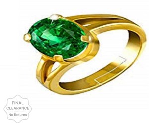 KUNDLI GEMS Emerald Ring Original Stone 6.75 carat Stone Panna Unheated & Untreated Effective Stone Certified For Men & women Stone Emerald Gold Plated Ring