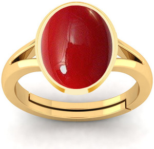 MARATNA 10.25 Ratti Created Moonga Original Certified Adjustable Ring for Men & Women Brass Coral Ring
