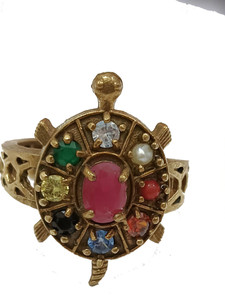 RG MART Ashtadhatu Kachua Tortoise Navratan Adjustable Gold Plated Ring Brass Ring