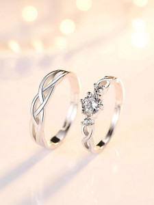 ringzinnie Couple Ring Combo Set for Valentine Lovers Matching Silver Stone for Men & Women Brass, Stainless Steel, Copper, Brass Cubic Zirconia Rhodium, Silver, Titanium Plated Ring Set