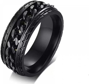 zebisco black ring black chain spinner ring Rotatable Chain Fidget Chain Rings for men Alloy, Stainless Steel, Zinc Ring