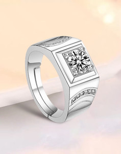 MYKI Exclusive Limited Edition Sterling Silver Solitaire Adjustable Men Boys Stainless Steel Cubic Zirconia Silver Plated Ring