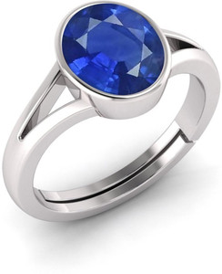 Pranjal Gems 14.25 Ratti Neelam Blue Sapphire Silver Ring With Lab Cetificate Stone Sapphire Silver Plated Ring
