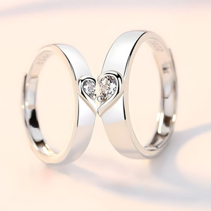 LB Fashion Heart shape couple ring Stainless Steel Sterling Silver Plated Ring Set