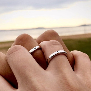 AJS AJS Silver Rings Custom Adjustable Sun And Moon MatchingCouples Rings Alloy Amber Titanium Plated Ring Set