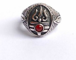 ROOTWAVE Men Jewellery Silver Mahadev Trishul Red Stone Shiva Ring Stainless Steel Rhodium, Titanium, Copper Plated Ring