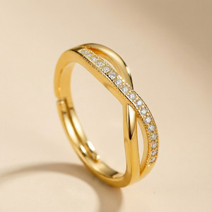 MYKI Princess Zircon Cross Design Adjustable Ring For Women & Girls with Rose box Stainless Steel Cubic Zirconia Gold Plated Ring