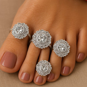 Yuvikainterpris White bichhiya 01 Alloy Pearl Silver Plated Toe Ring Set