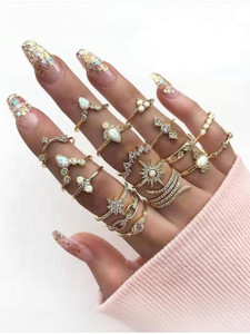 Vembley Trendy 17 Pcs Combo Fashionable rings for women ands girls Alloy Crystal Gold Plated Ring Set