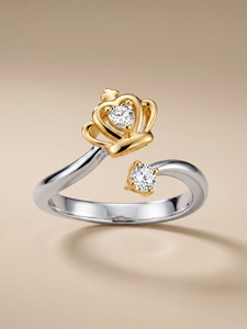 MYKI Silverette Princess Crown Adjustable Ring For Women & Girls (Gold) Stainless Steel Crystal 24K Yellow Gold Plated Ring