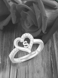 Kanak Jewels Valentine Gift Initial Letter S ring for Girls stylish design Silver plated ring Brass Cubic Zirconia Silver Plated Ring